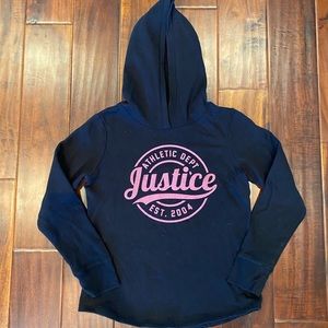 EUC size 8 Black Justice Sweatshirt with pink glitter emblem